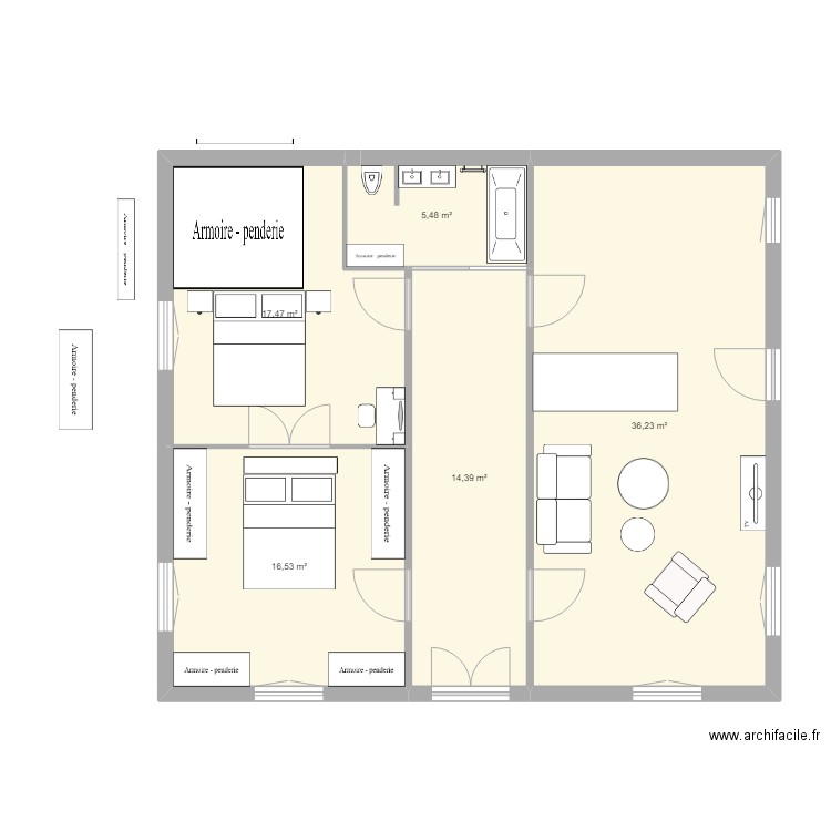 Maison. Plan de 5 pièces et 90 m2