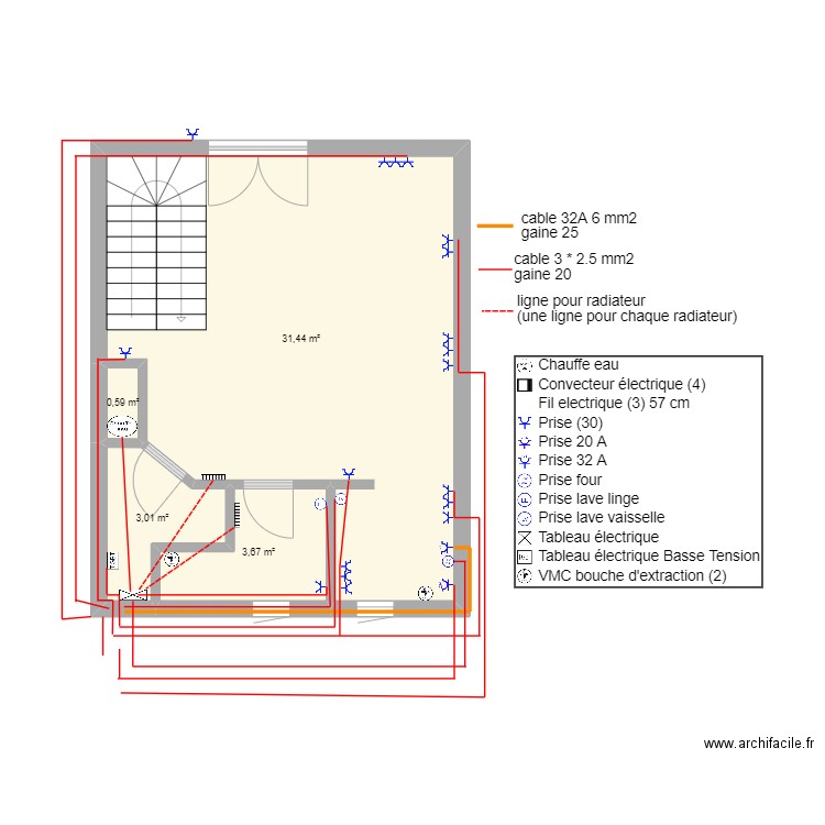 Zanieres extensions prises. Plan de 7 pièces et 78 m2