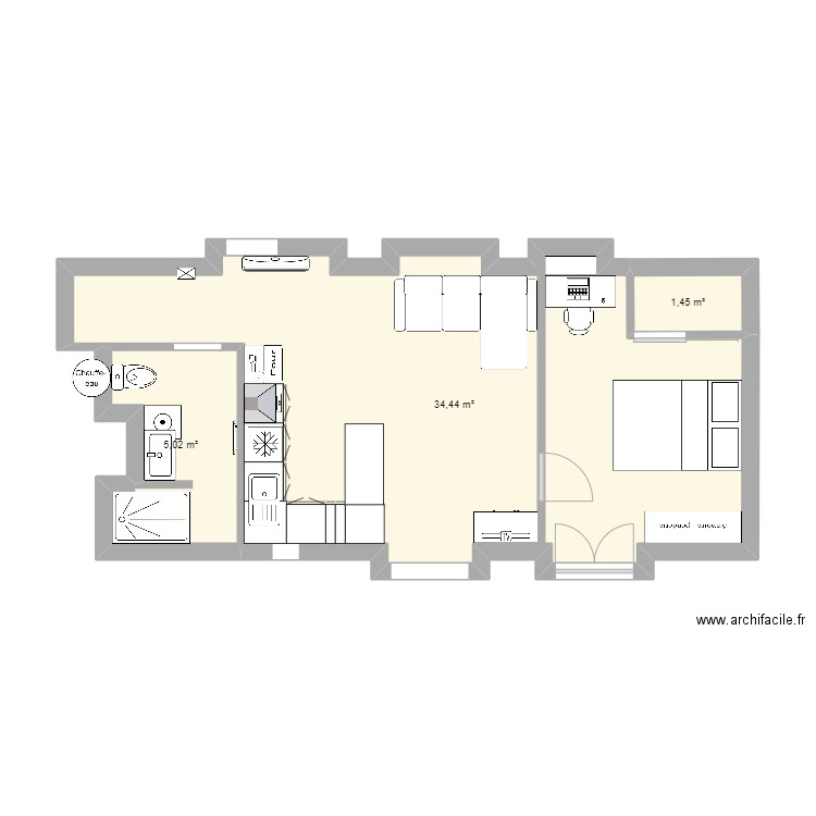 orange Joëlle. Plan de 3 pièces et 41 m2