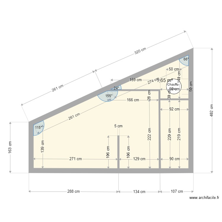 Leucate Etage coupe. Plan de 3 pièces et 12 m2