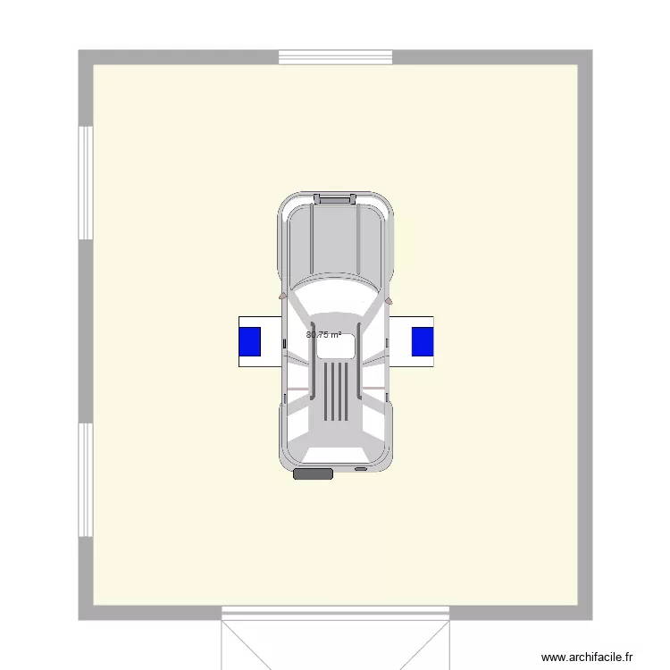 Garage 1 voiture et pont &eacute;l&eacute;vateur. Plan de 