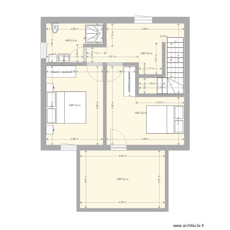 espagne étage. Plan de 5 pièces et 52 m2