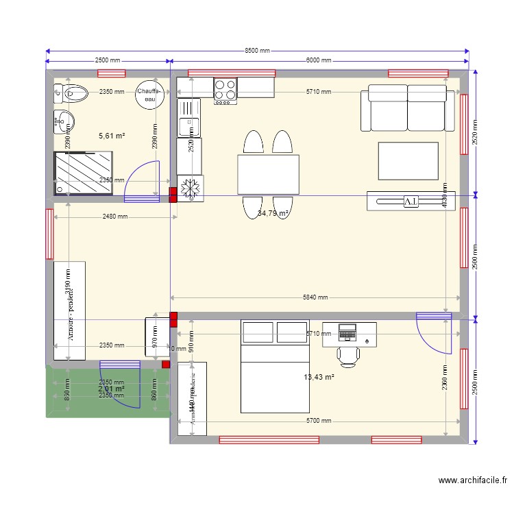 4ка новый проект.3. Plan de 4 pièces et 56 m2