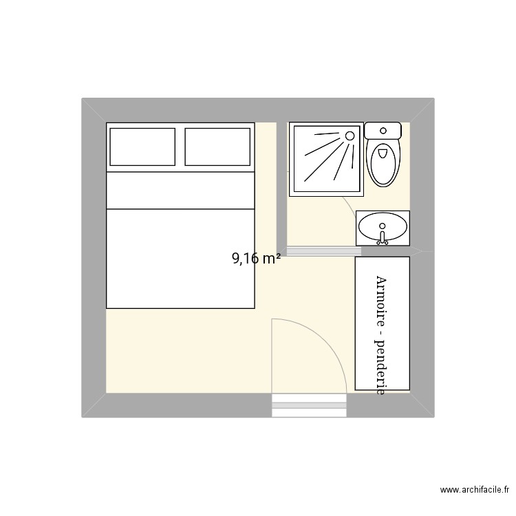 chambre. Plan de 1 pièce et 9 m2