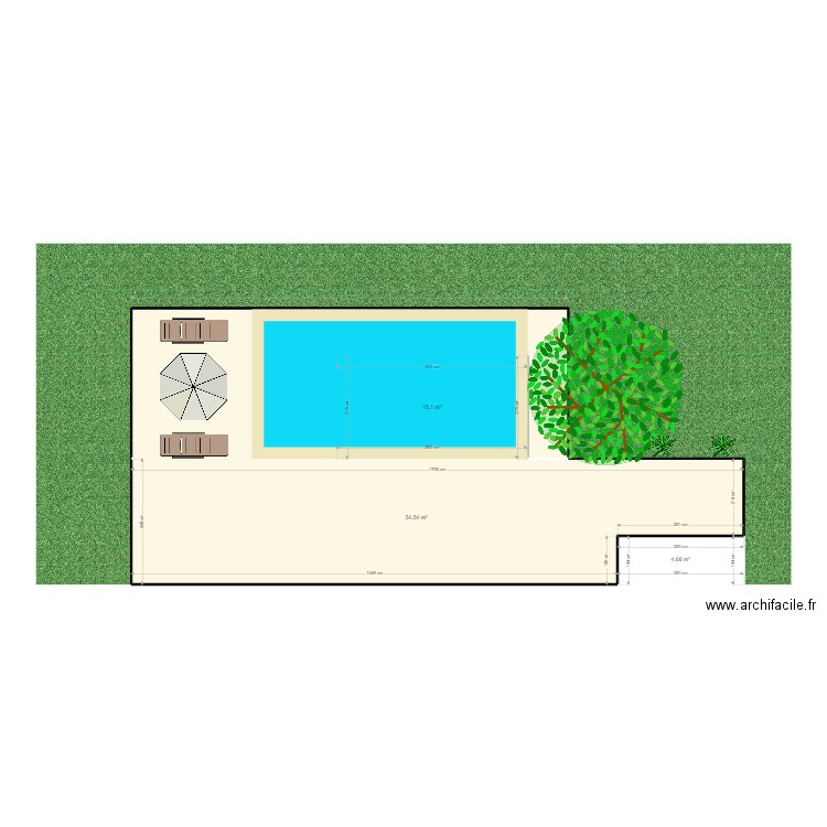 Projet piscine. Plan de 4 pièces et 109 m2