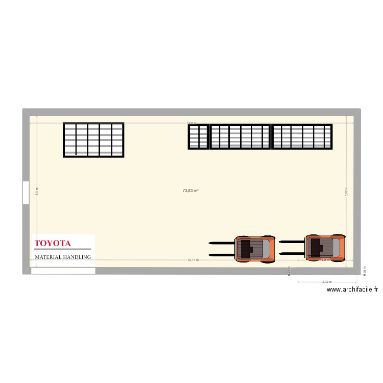 FRONERI. Plan de 1 pièce et 74 m2