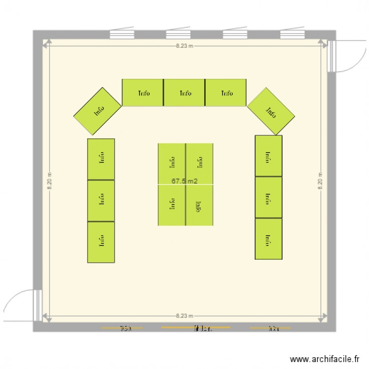 Salle G104. Plan de 1 pièce et 68 m2