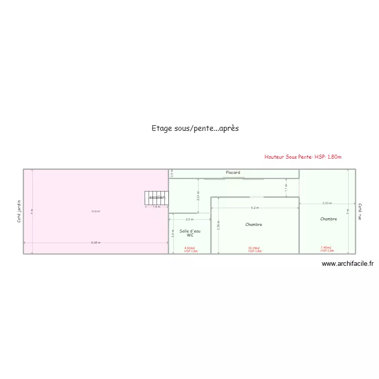 Etage sous/pente apr&egrave;s. Plan de 