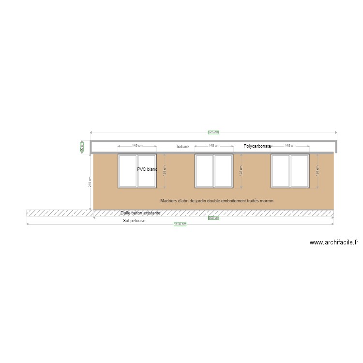 Facade Véranda avec fenêtre 04 fevrier. Plan de 1 pièce et 19 m2