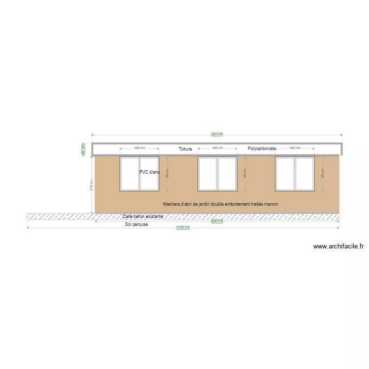 Facade V&eacute;randa avec fen&ecirc;tre 04 fevrier. Plan de 