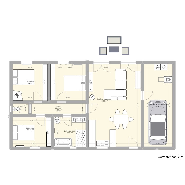 PLAN MAISON AVEC GARAGE. Plan de 6 pièces et 99 m2