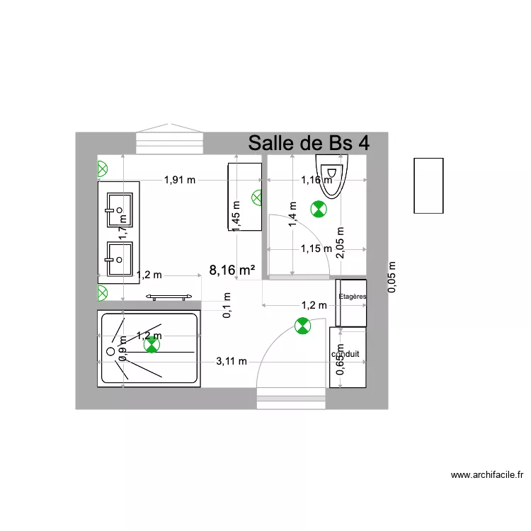 salle de bains chambre 4. Plan de 