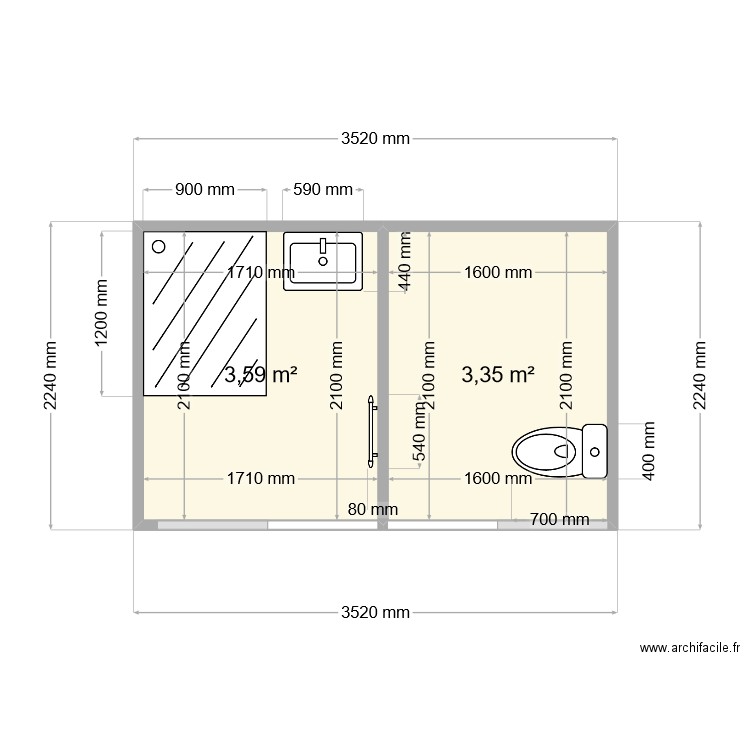 LA mie tony. Plan de 2 pièces et 7 m2