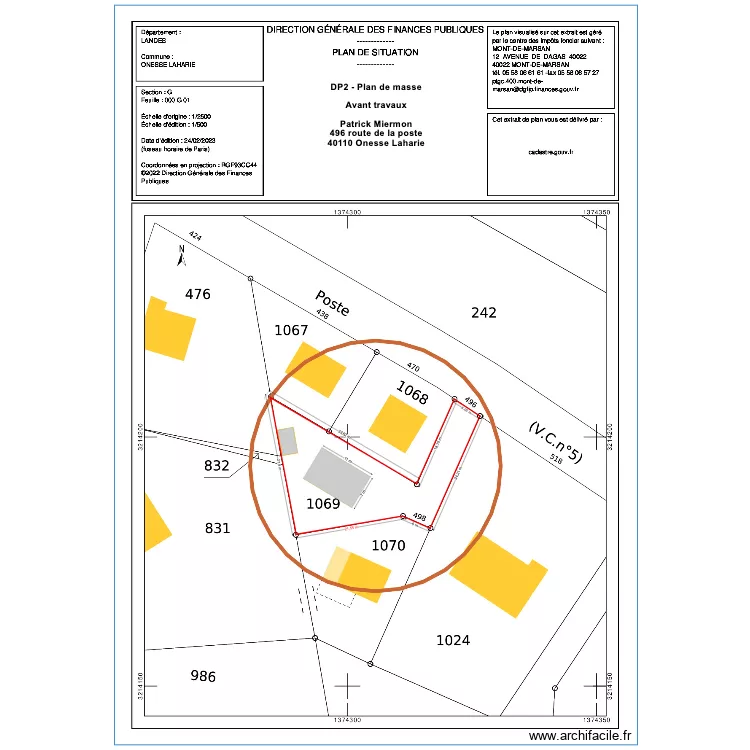 DP2 - Plan de masse avant travaux Onesse. Plan de 