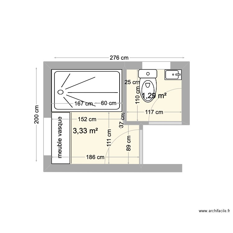  test salle de bain V4. Plan de 2 pièces et 5 m2