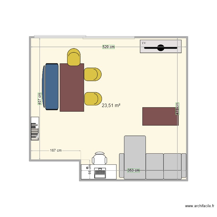 Salon. Plan de 1 pièce et 24 m2