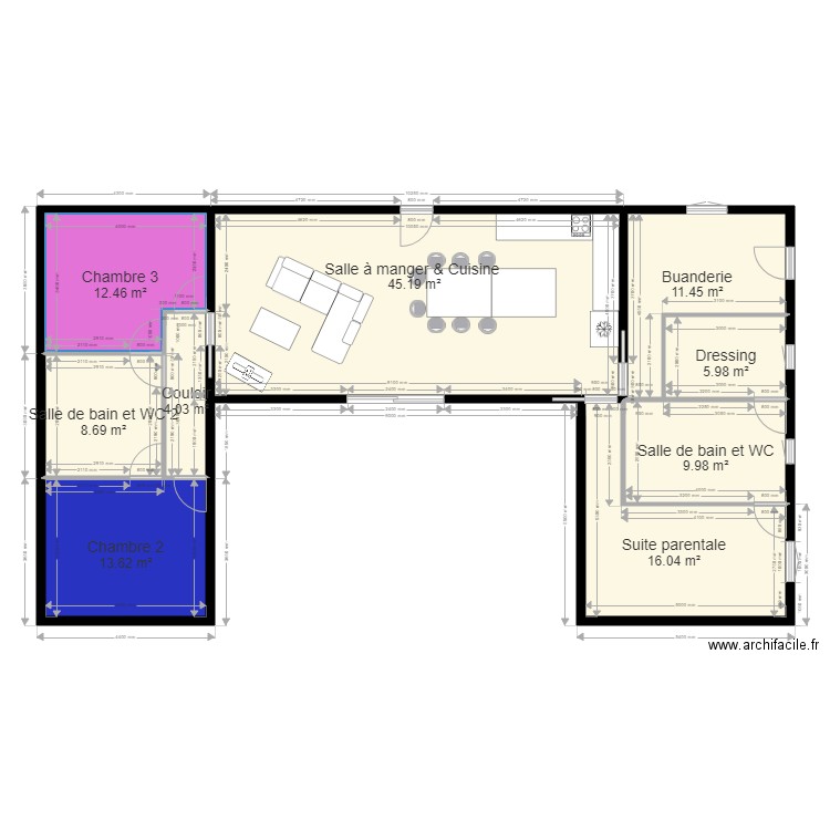 esquisse maison 125m2 cloisonner . Plan de 0 pièce et 0 m2