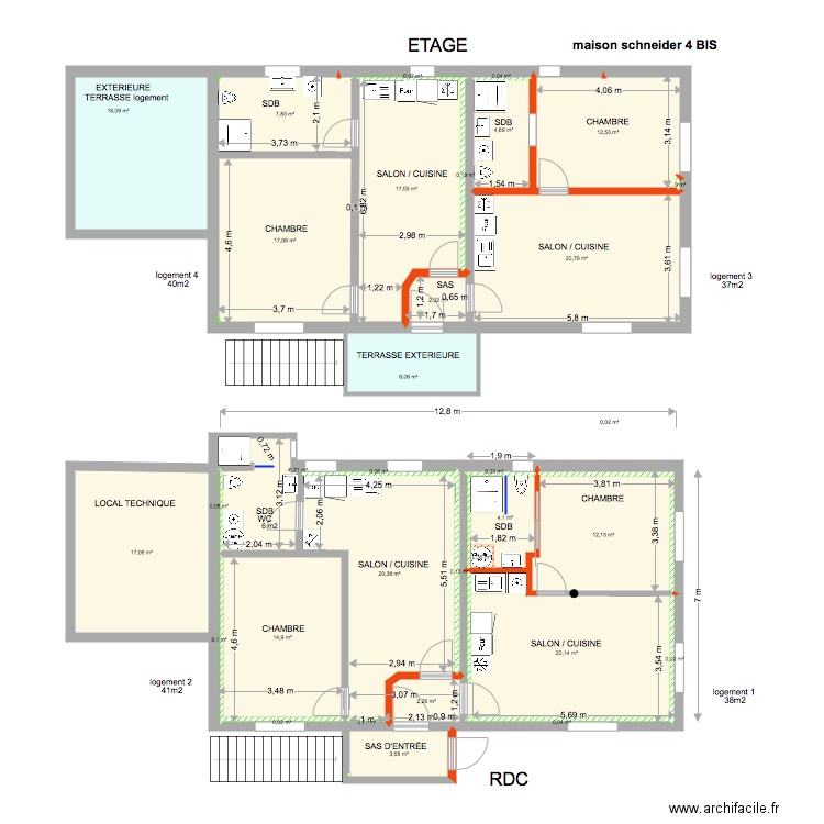 maison SCHNEIDER bis 4 . Plan de 33 pièces et 200 m2