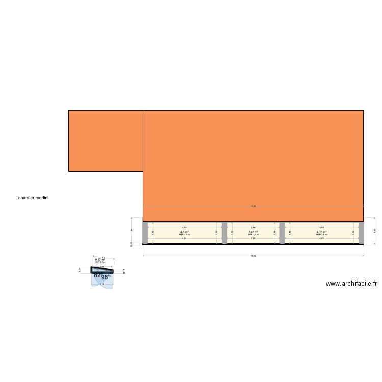 MERLINI. Plan de 4 pièces et 13 m2