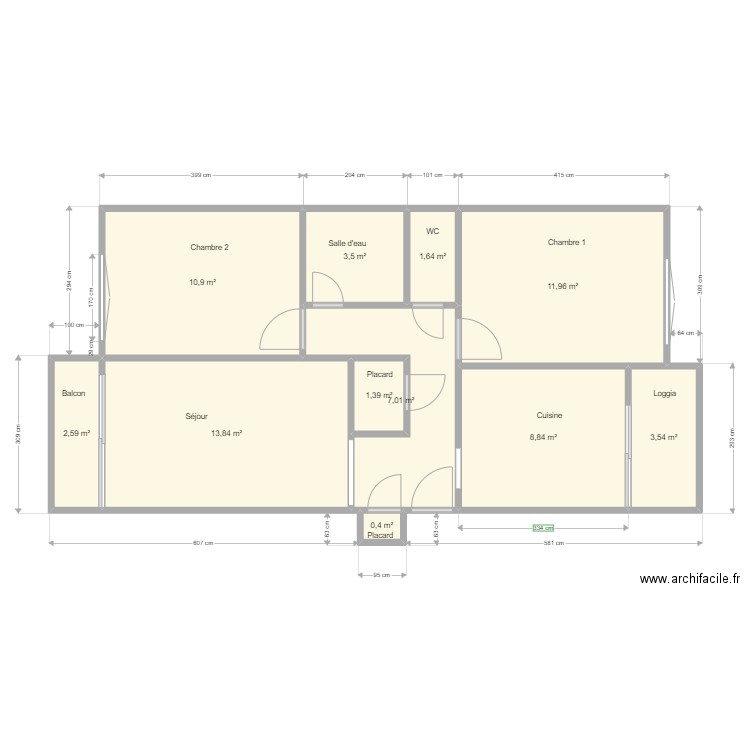 45 Chanelles 3. Plan de 11 pièces et 66 m2