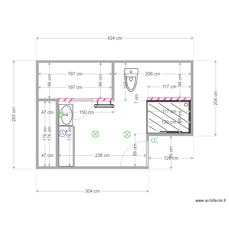 BENOIT SDB. Plan de 3 pièces et 10 m2