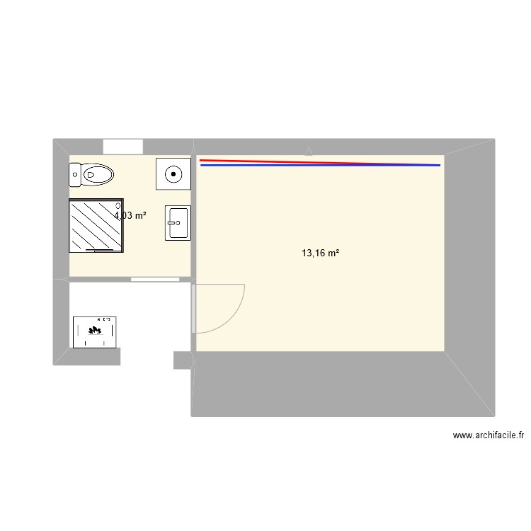 SDB ST FRONT V5. Plan de 2 pièces et 17 m2