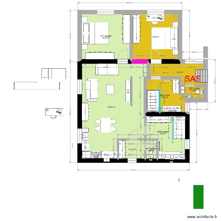   annexe 90 m2. Plan de 9 pièces et 93 m2