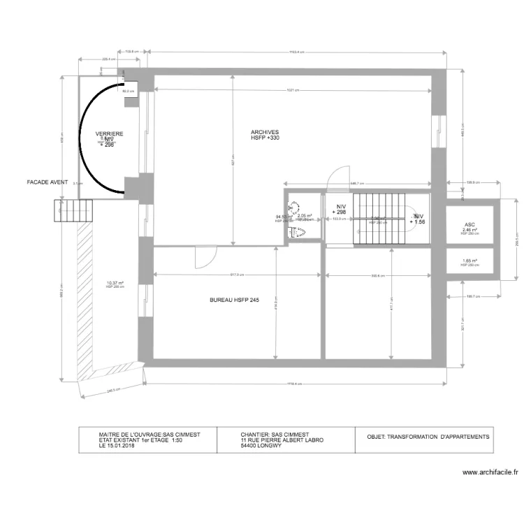 SAS CIMMEST LONGWY 1 etage EXISTANT. Plan de 