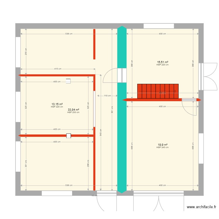 Etat initial labo sève de bouleau Caro. Plan de 4 pièces et 82 m2