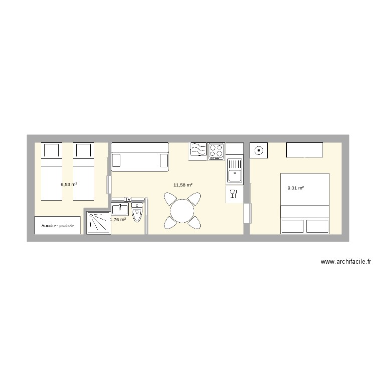 airbnb. Plan de 4 pièces et 29 m2