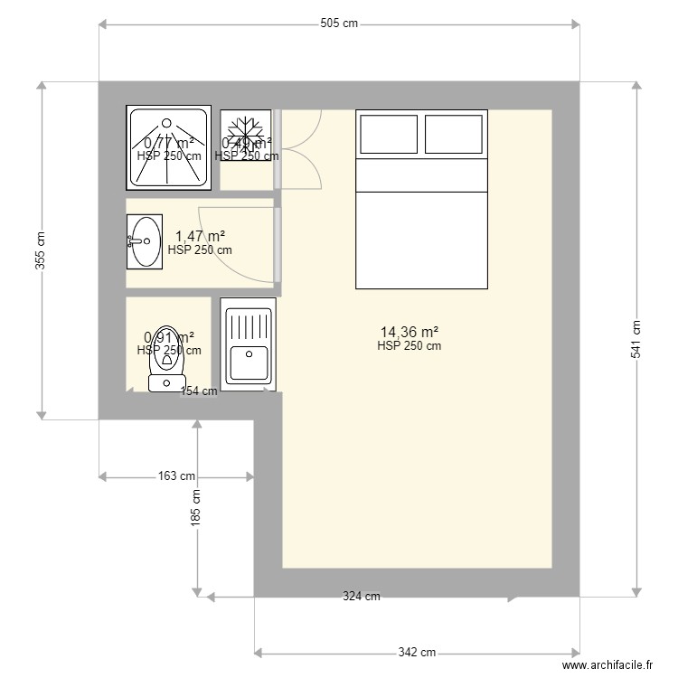 houssin. Plan de 5 pièces et 18 m2