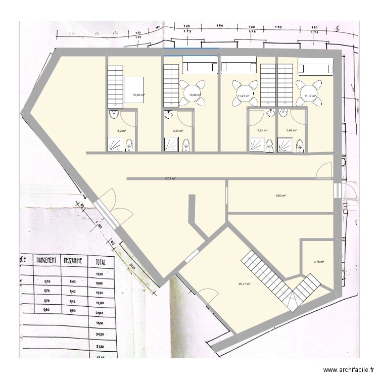 RDC MEZE ORIGINAL. Plan de 12 pièces et 159 m2