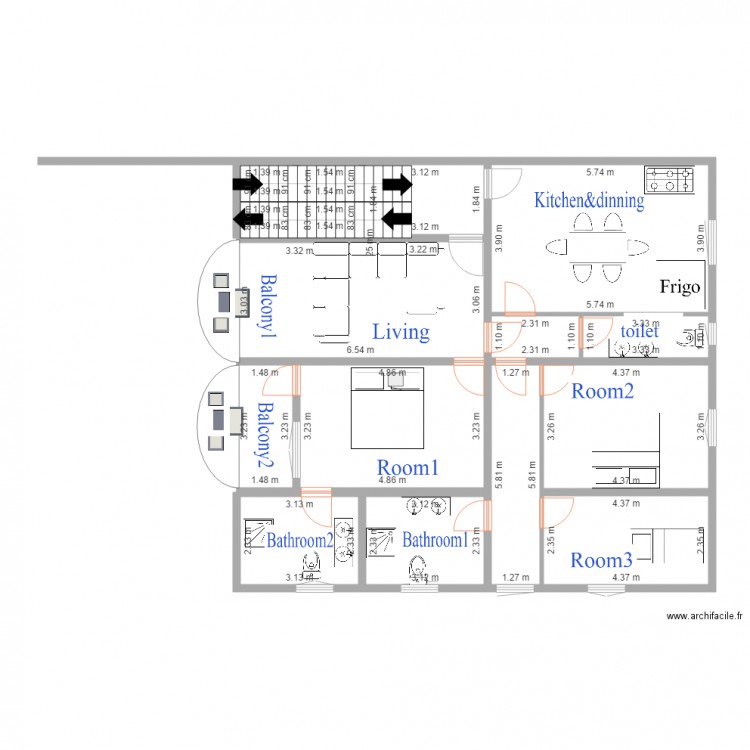 module type cotation interieure. Plan de 0 pièce et 0 m2