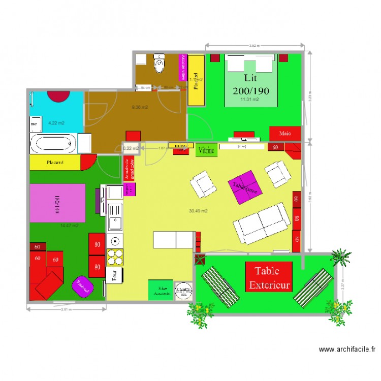 Appartement F3 bis. Plan de 9 pièces et 82 m2