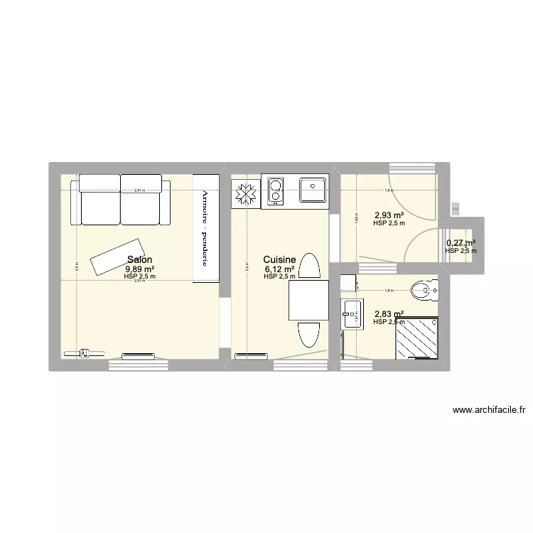 13 RDL. Plan de 5  et 22 m²