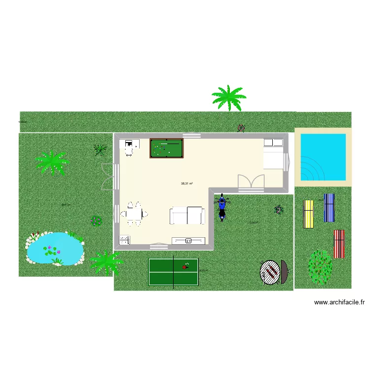 maison. Plan de 1  et 38 m²