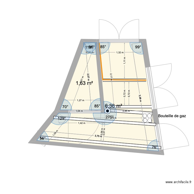 ISOLATION SDB. Plan de 2 pièces et 8 m2