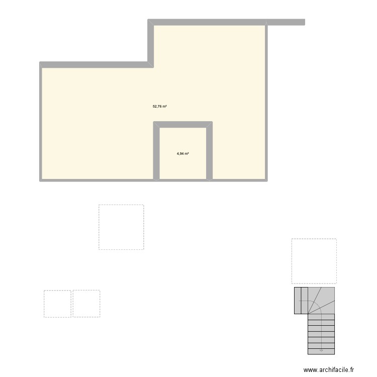 Terrasse ouest. Plan de 2 pièces et 58 m2