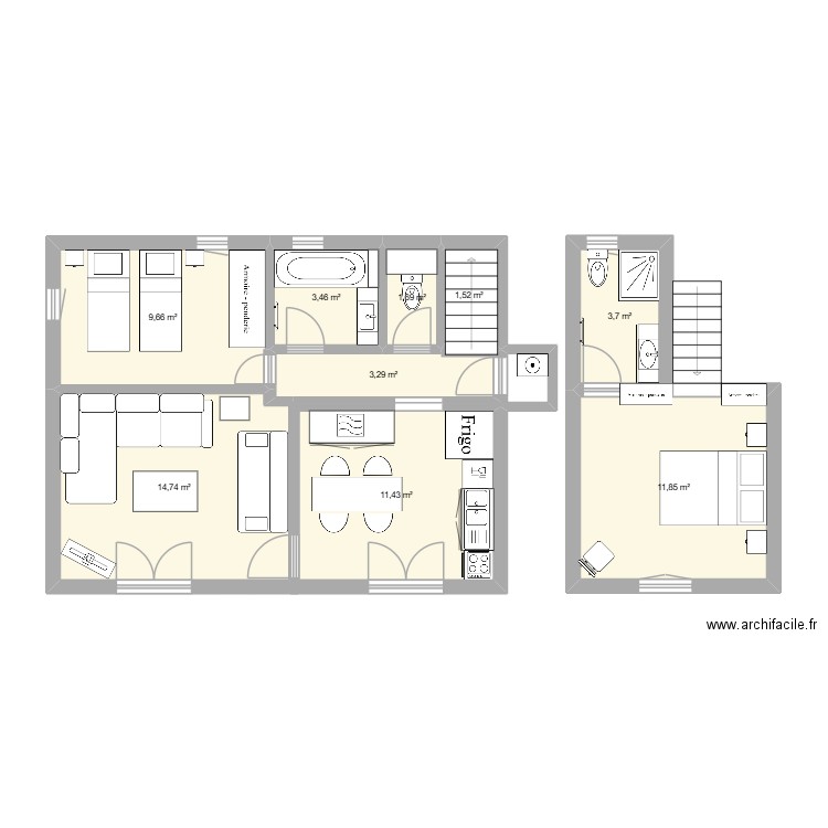 VERGER. Plan de 9 pièces et 61 m2