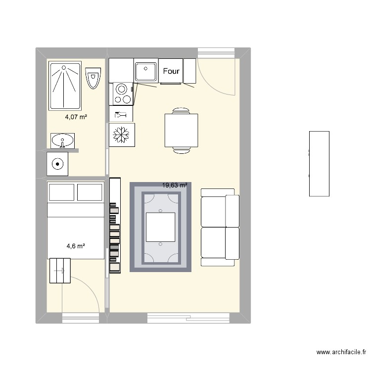 Plan FM '. Plan de 3 pièces et 28 m2