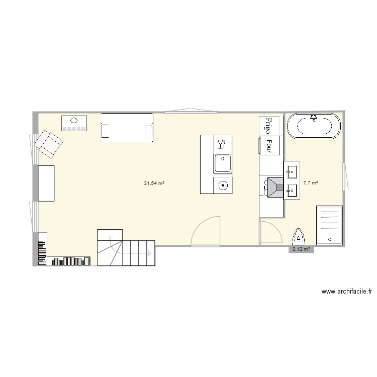 RDC Appartement MODIFIE TRAVAUX. Plan de 3 pièces et 39 m2
