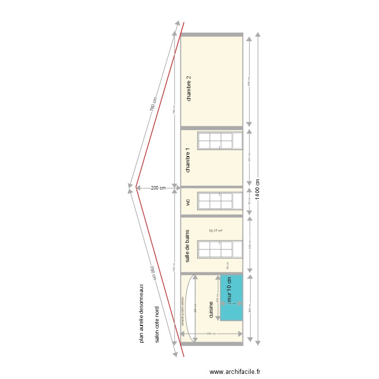 salon cote nord. Plan de 4 pièces et 37 m2