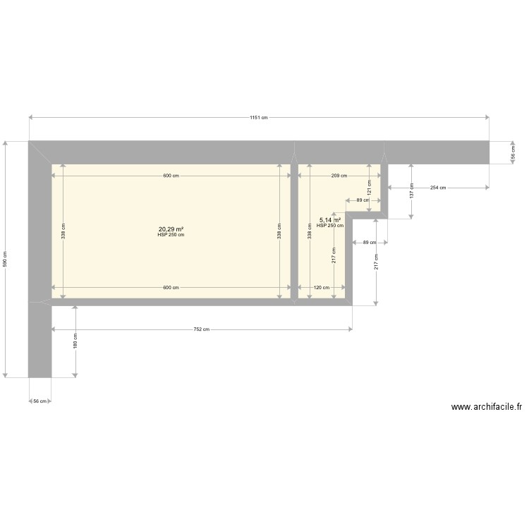 Chezeau. Plan de 2 pièces et 25 m2