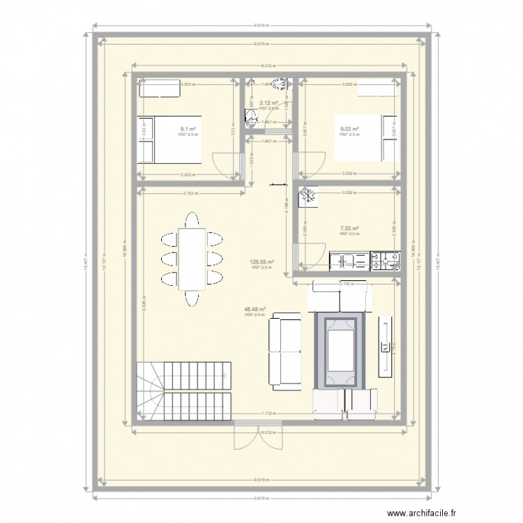 etage 01. Plan de 6 pièces et 200 m2