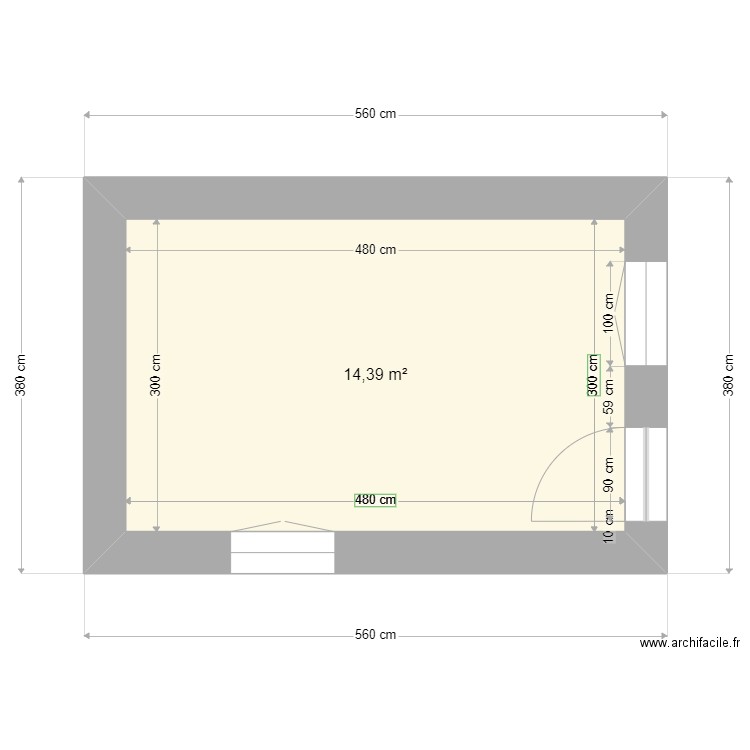 Cabane. Plan de 1 pièce et 14 m2