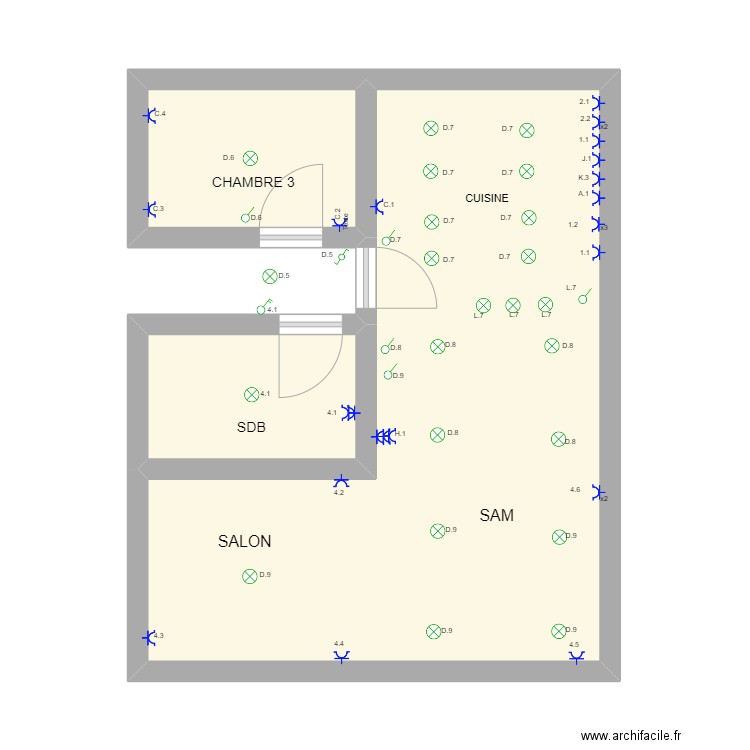 jupille 1 er . Plan de 3 pièces et 36 m2