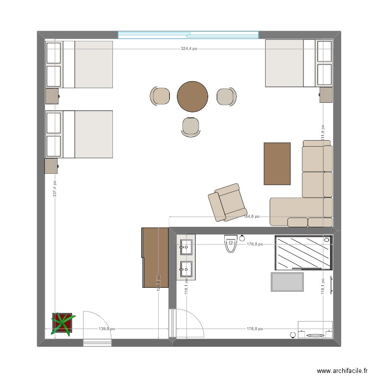 appartement . Plan de 2 pièces et 69 m2