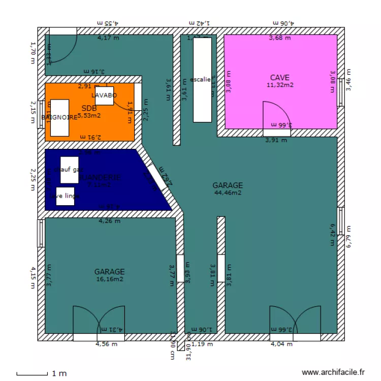 garage salle de bain sous sol. Plan de 