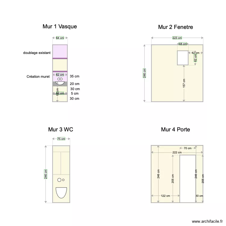 WC RDC Vue de face. Plan de 