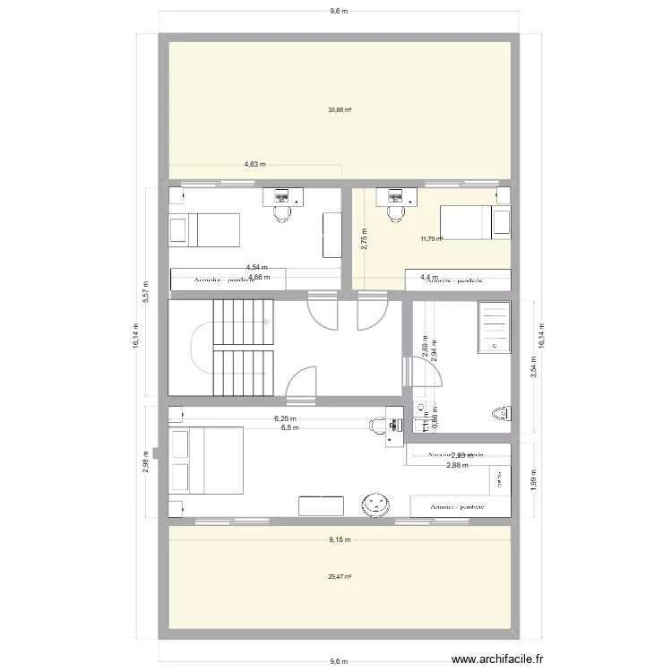 etage. Plan de 3  et 71 m²